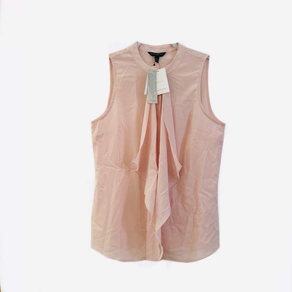 Banana Republic Rose Smoke Sleeveless Cascade Blouse Women's Size Petite XSP NWT - Picture 5 of 9